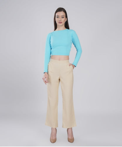 Beige Wide Leg Cotton Pant