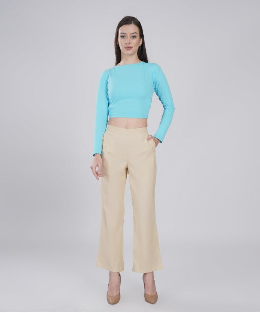 Beige Wide Leg Cotton Pant