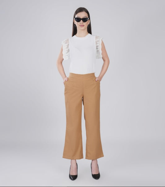 KHAKI Wide Leg Cotton Pant