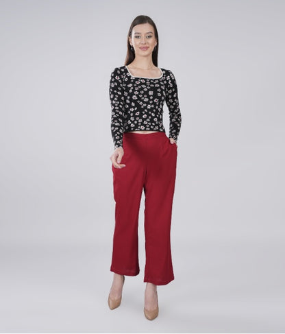 Maroon Wide Leg Cotton Pant