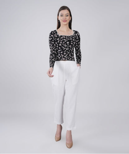 WHITE REGULAR FIT COTTON PANT