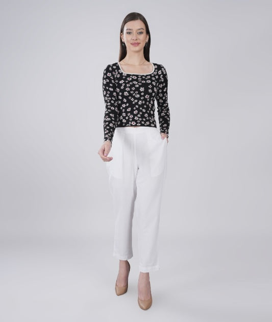 White Wide Leg Cotton Pant
