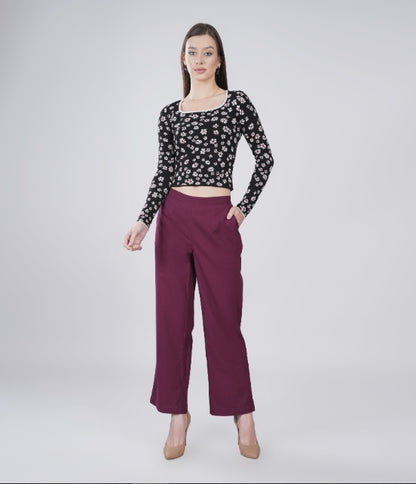 WINE Wide Leg Cotton Pant
